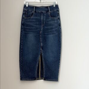 HALARA Dark Blue Denim Midi Skirt